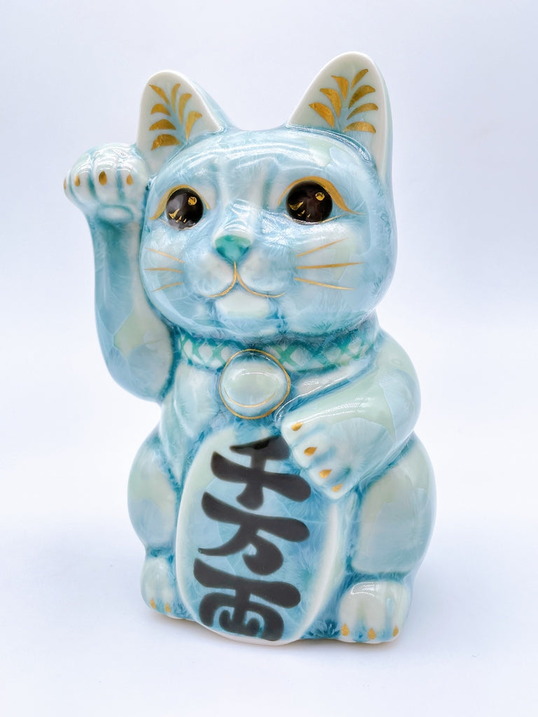 日本清水烧招财猫花结晶绿