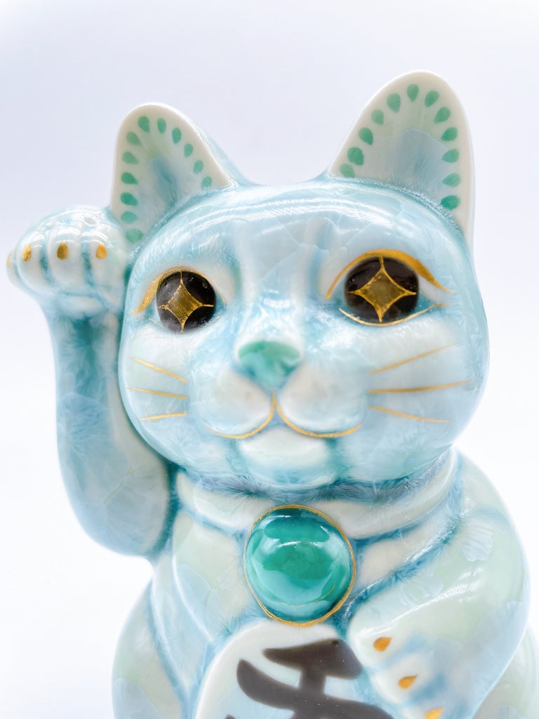 日本清水烧招财猫花结晶绿
