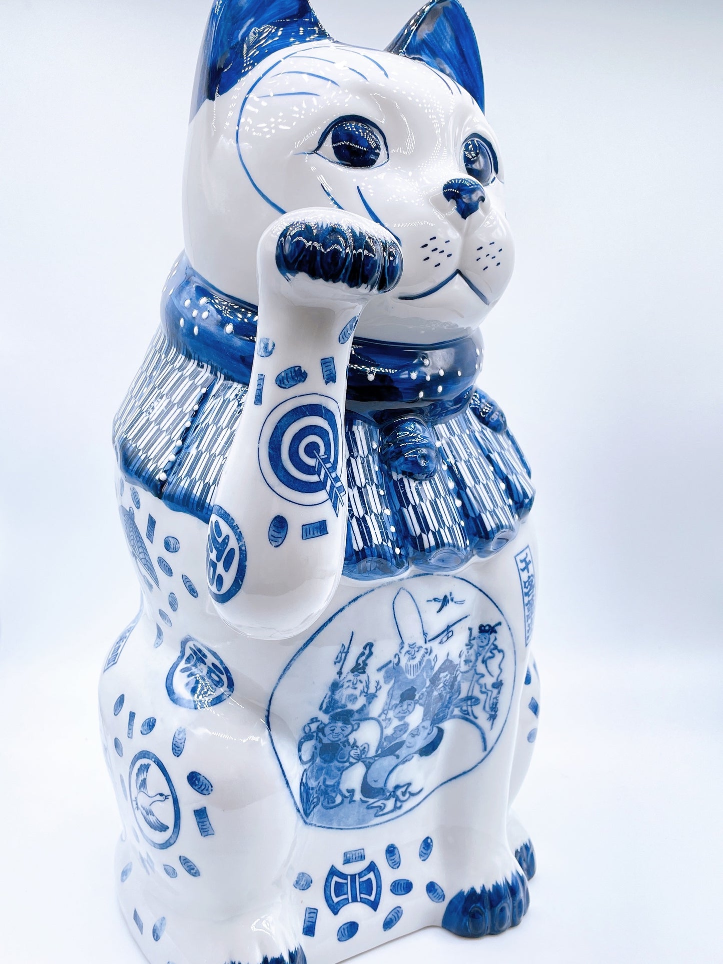 日本瀬戸焼七福神染付招财猫巨号