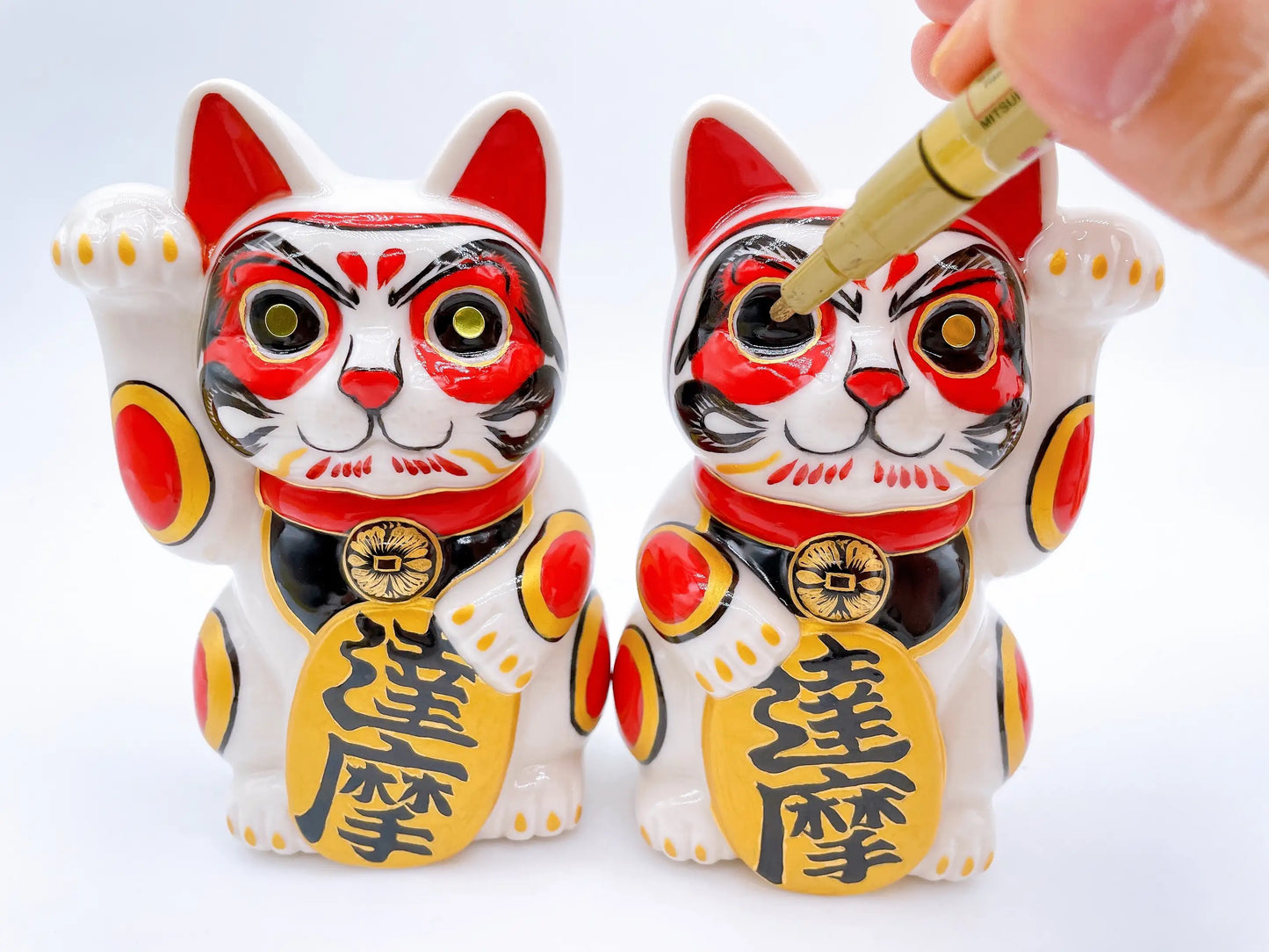 日本清水燒招財貓 色繪 達摩