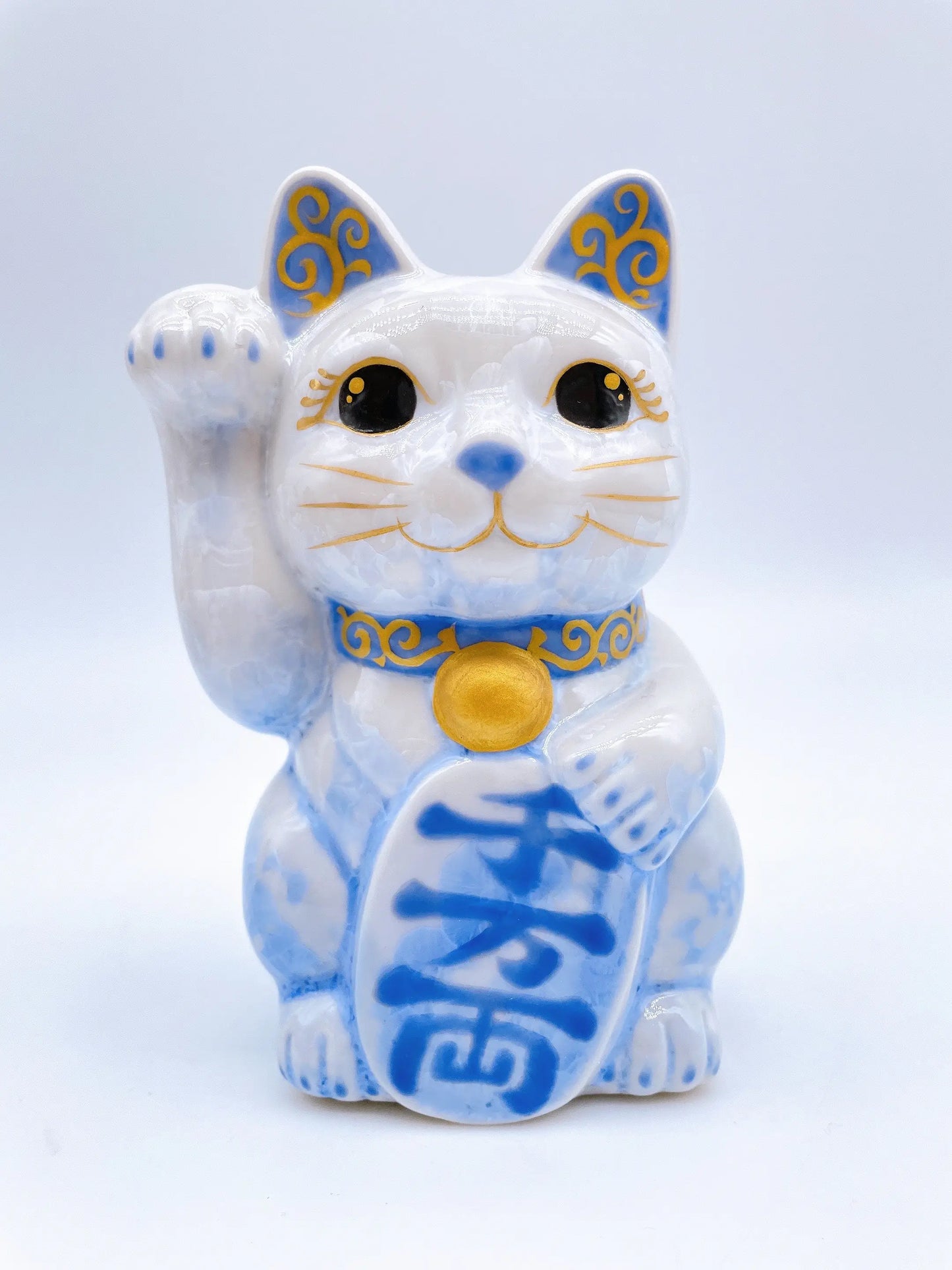 日本清水烧招财猫花结晶青白千万両