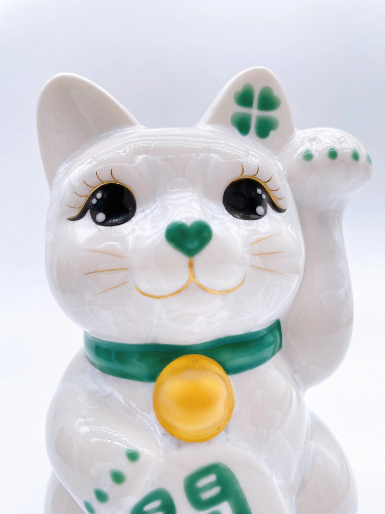 日本清水烧招财猫花结晶白