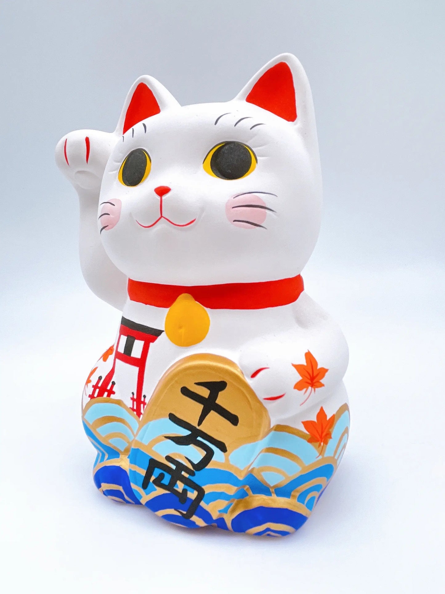 日本谷中堂招財貓 鳥居波浪紅葉