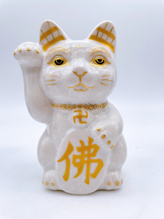日本清水燒招財貓 花結晶 佛貓