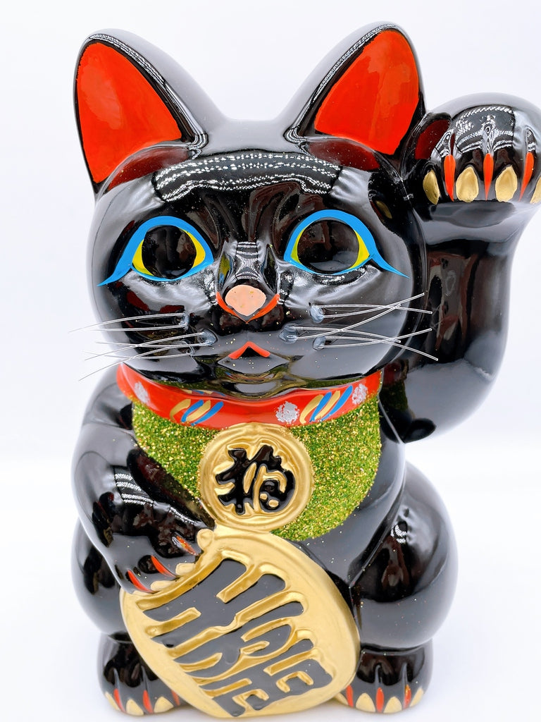 日本常滑小判黑招き猫 8号 左右