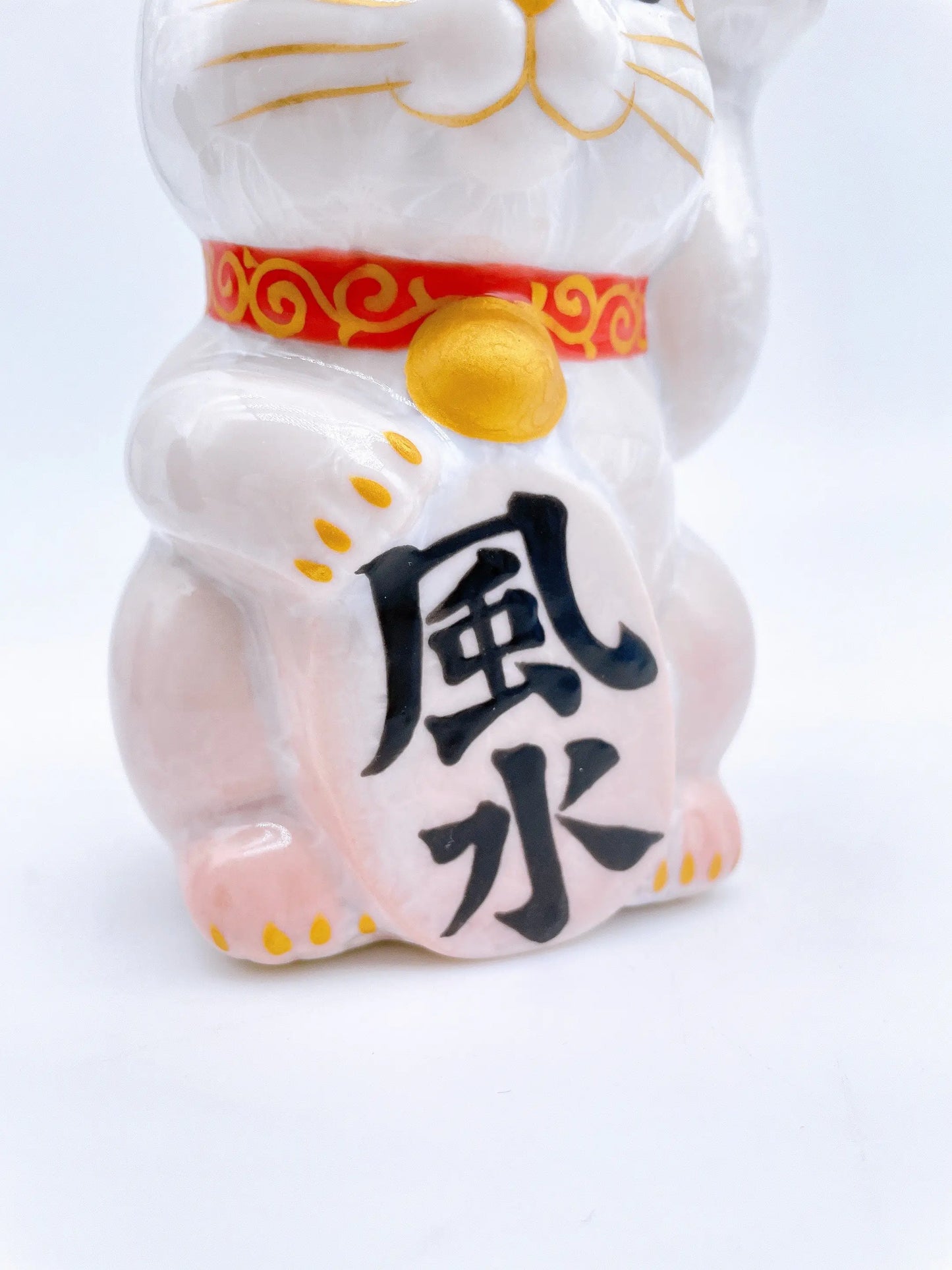 日本清水烧招财猫花结晶桃白风水