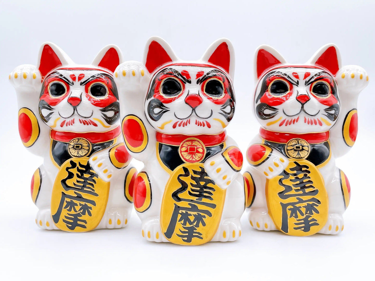 日本清水燒招財貓 色繪 達摩