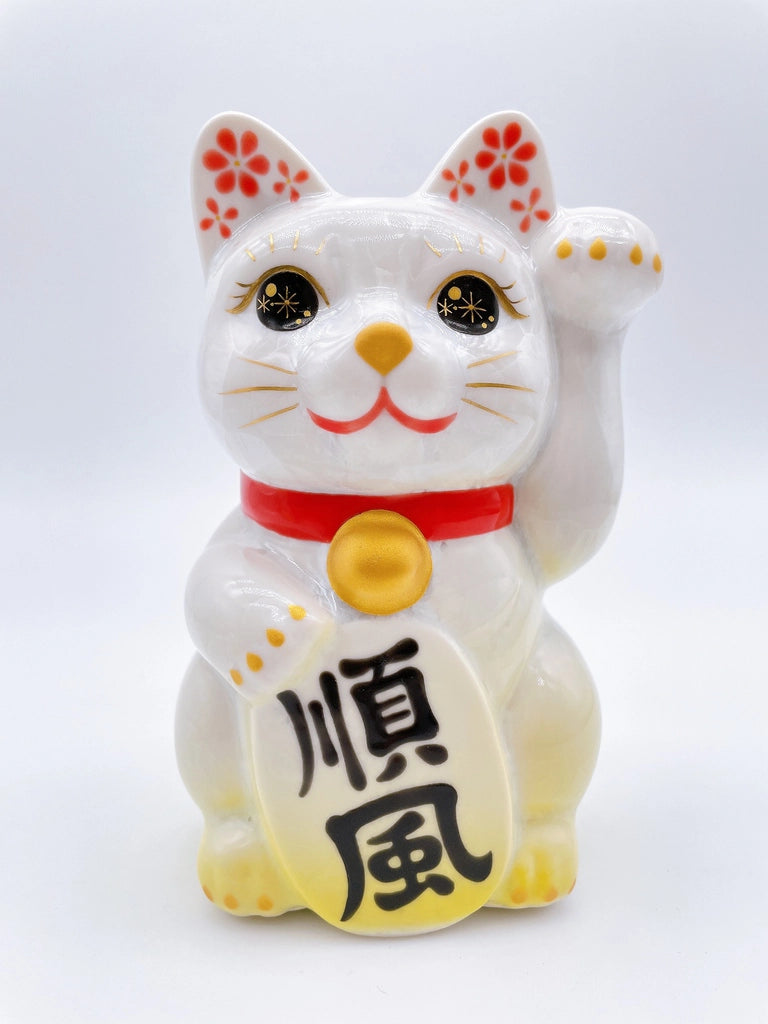 日本清水烧招财猫 花结晶 黄白