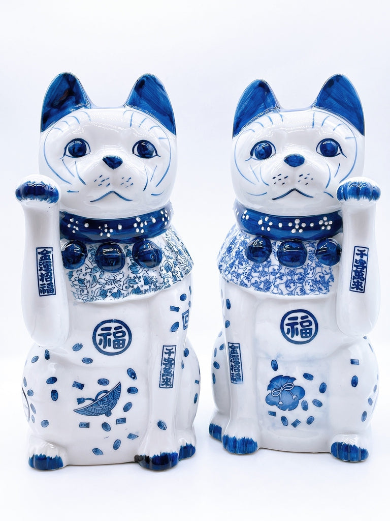 日本瀬戸焼染付招财猫大号