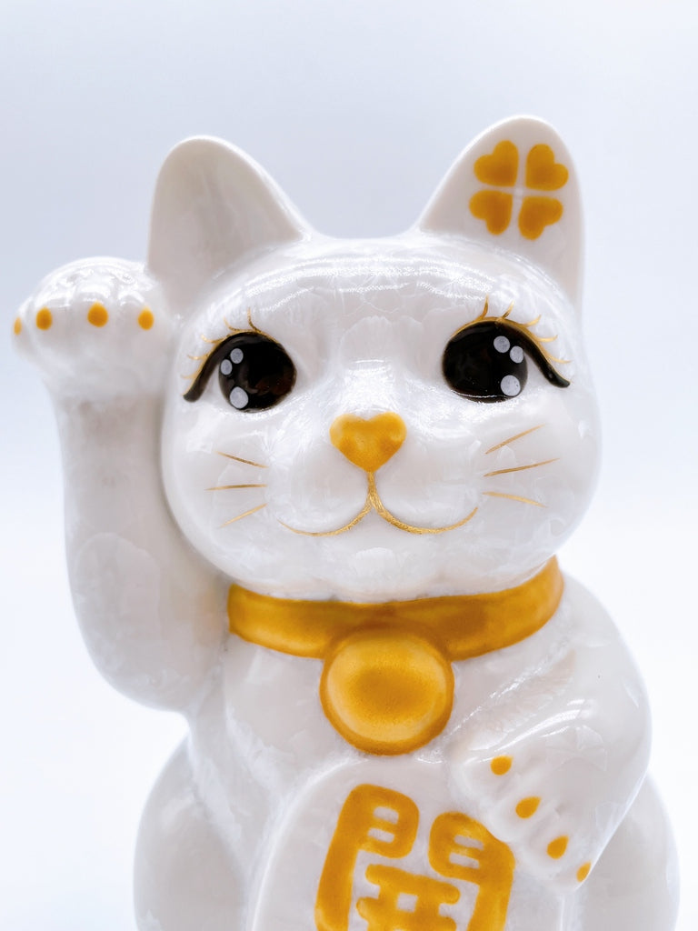 日本清水烧招财猫花结晶白