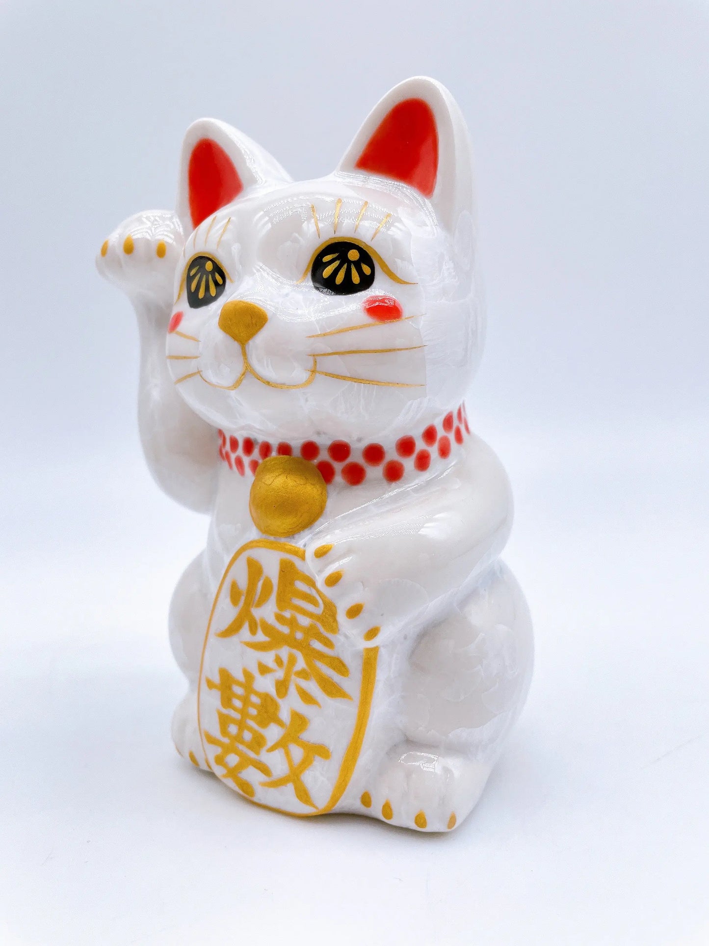 日本清水烧招财猫花结晶白爆数