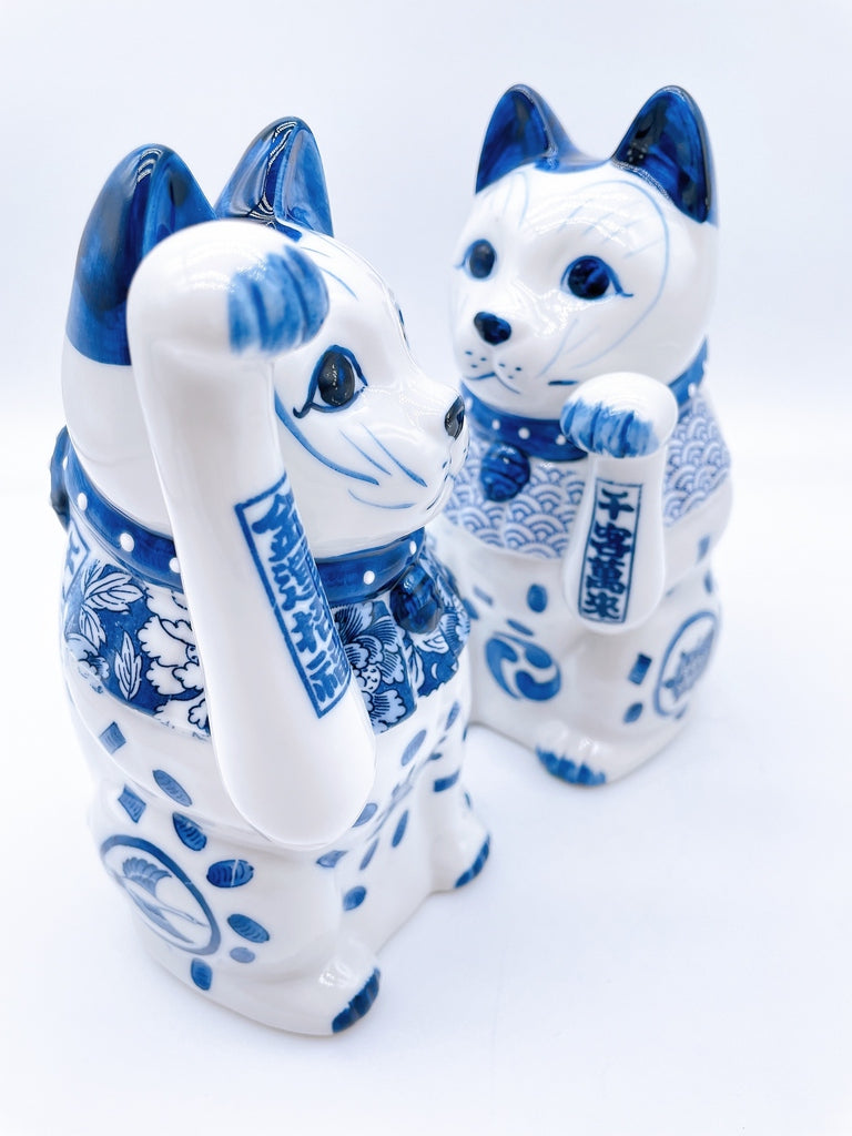 日本瀬戸焼染付招财猫小号