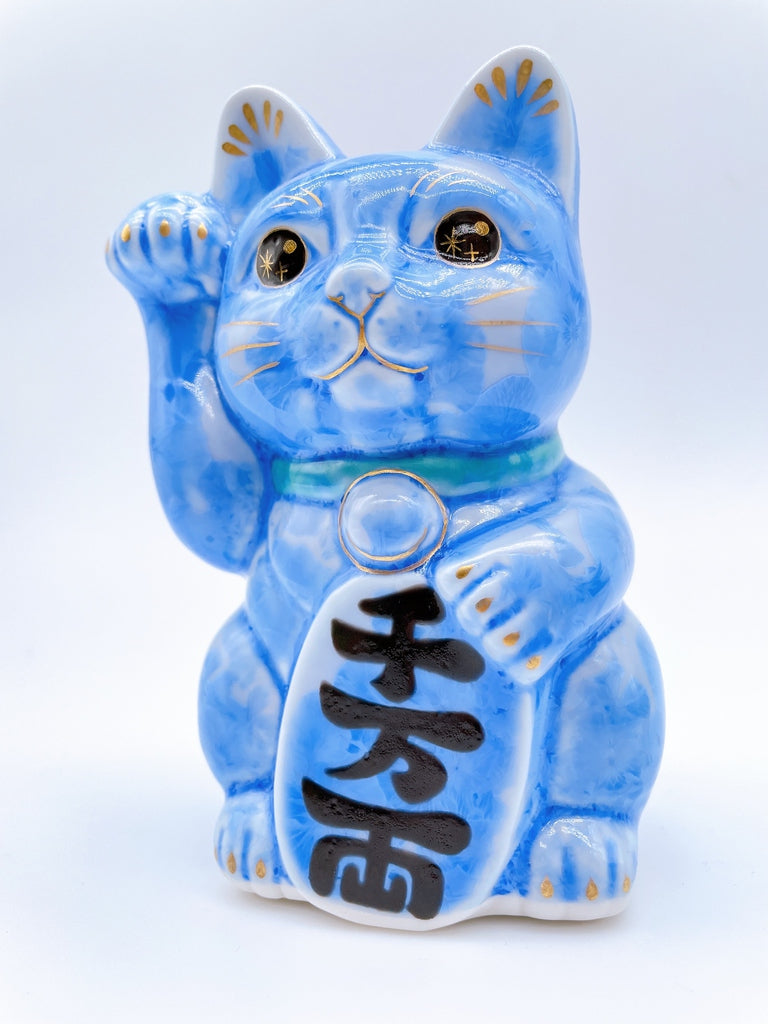 日本清水烧招财猫花结晶青