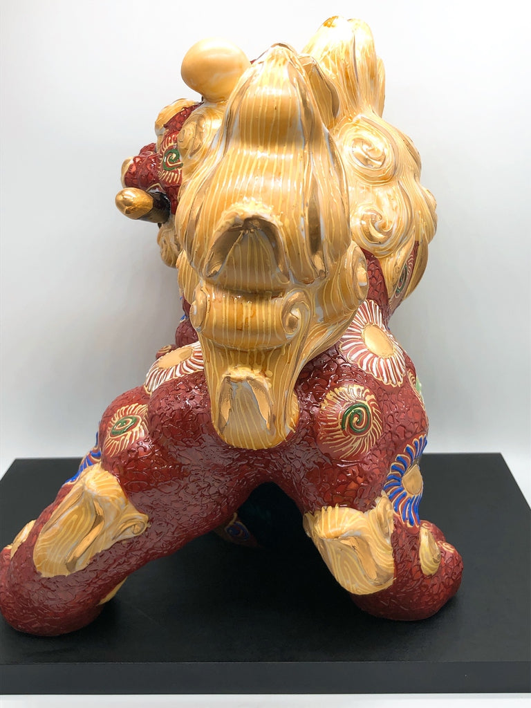 日本九谷燒傳統工藝 8號 劍獅子 盛