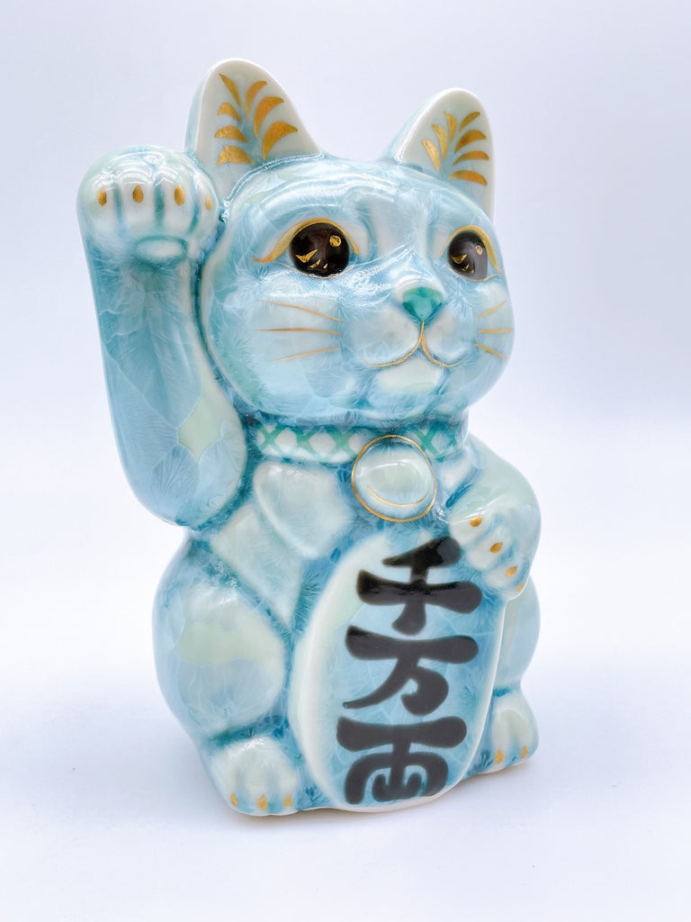 日本清水烧招财猫花结晶绿