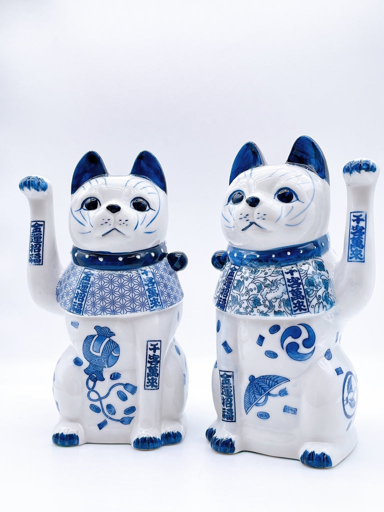 日本瀬戸焼染付招财猫中号