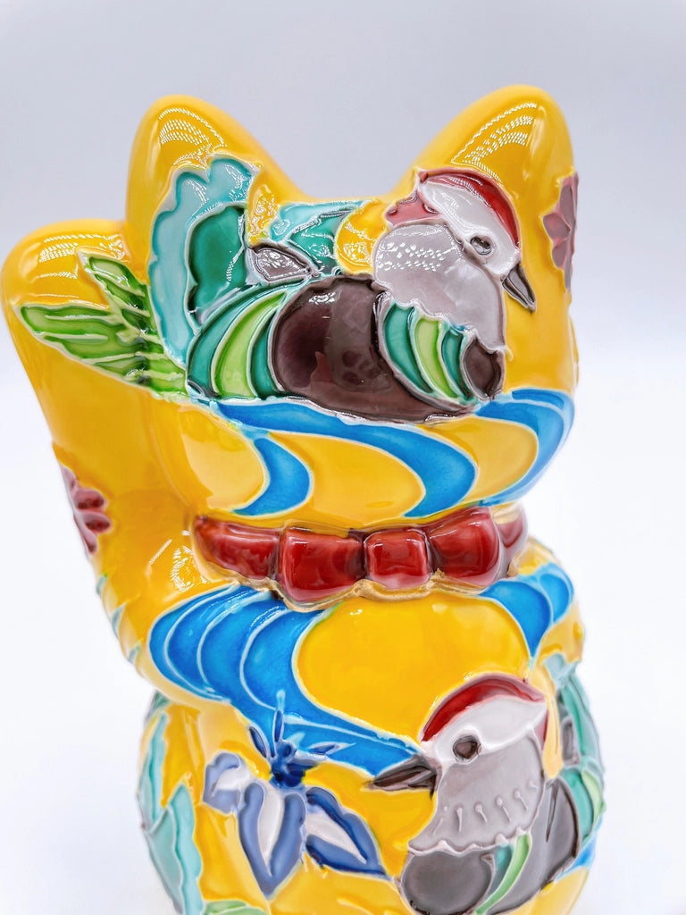 Japanese Kiyomizu-style lucky cat, Cochin yellow clay waterfowl