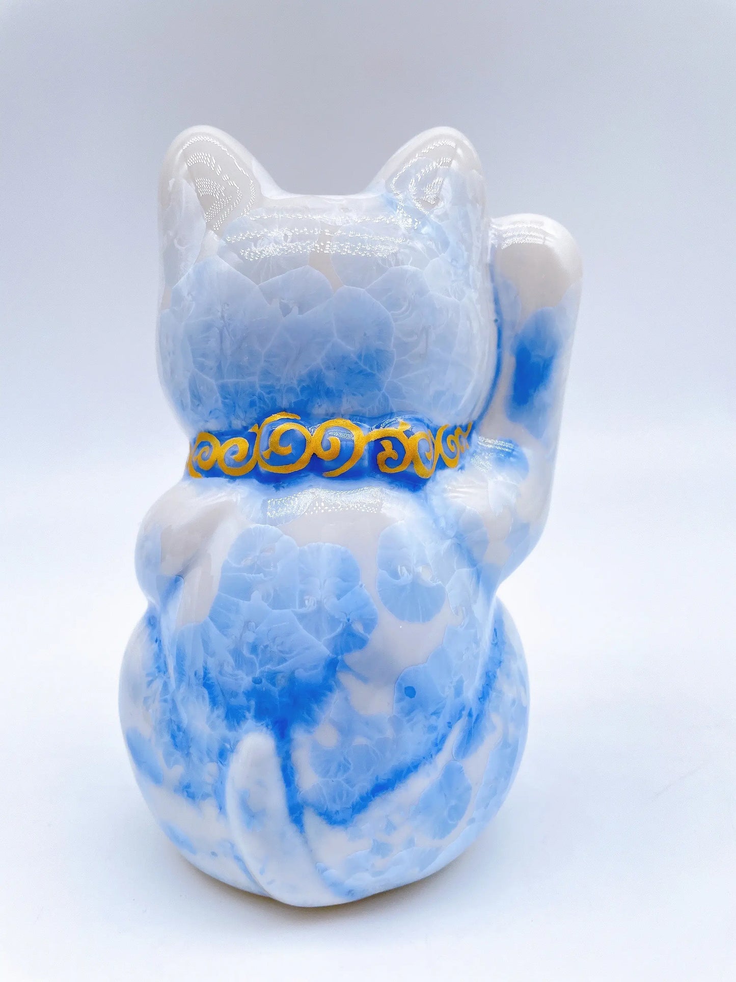 日本清水烧招财猫花结晶青白千万両