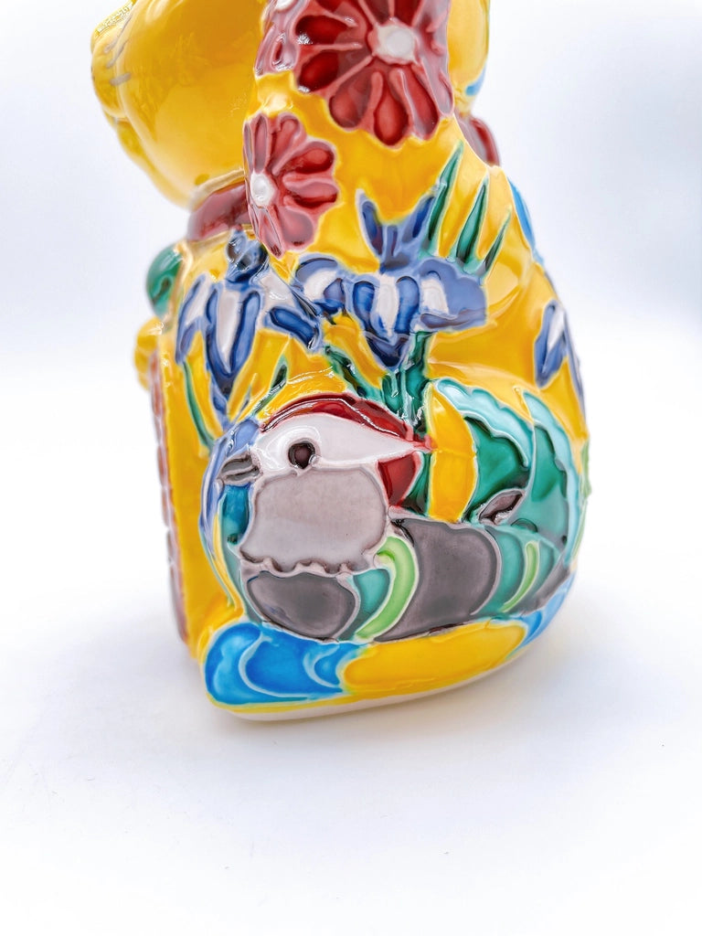 Japanese Kiyomizu-style lucky cat, Cochin yellow clay waterfowl