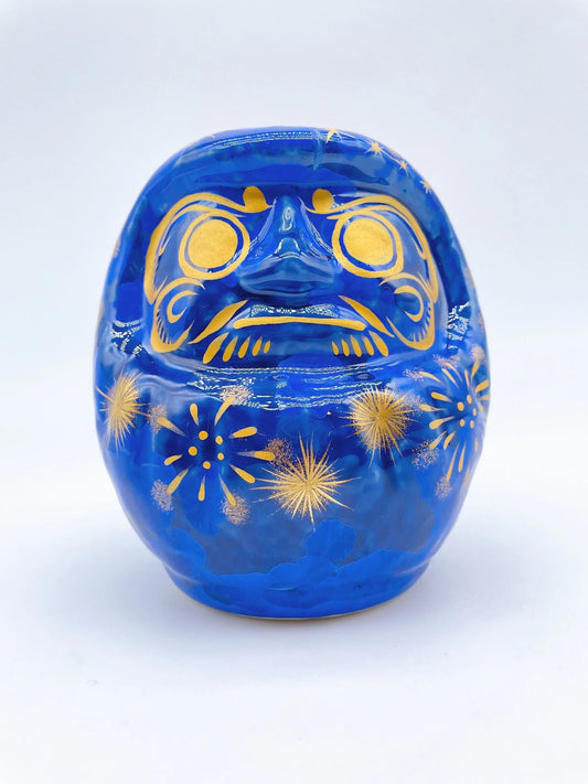 日本清水燒達摩 花結晶 璃璃X金彩 花火 中
