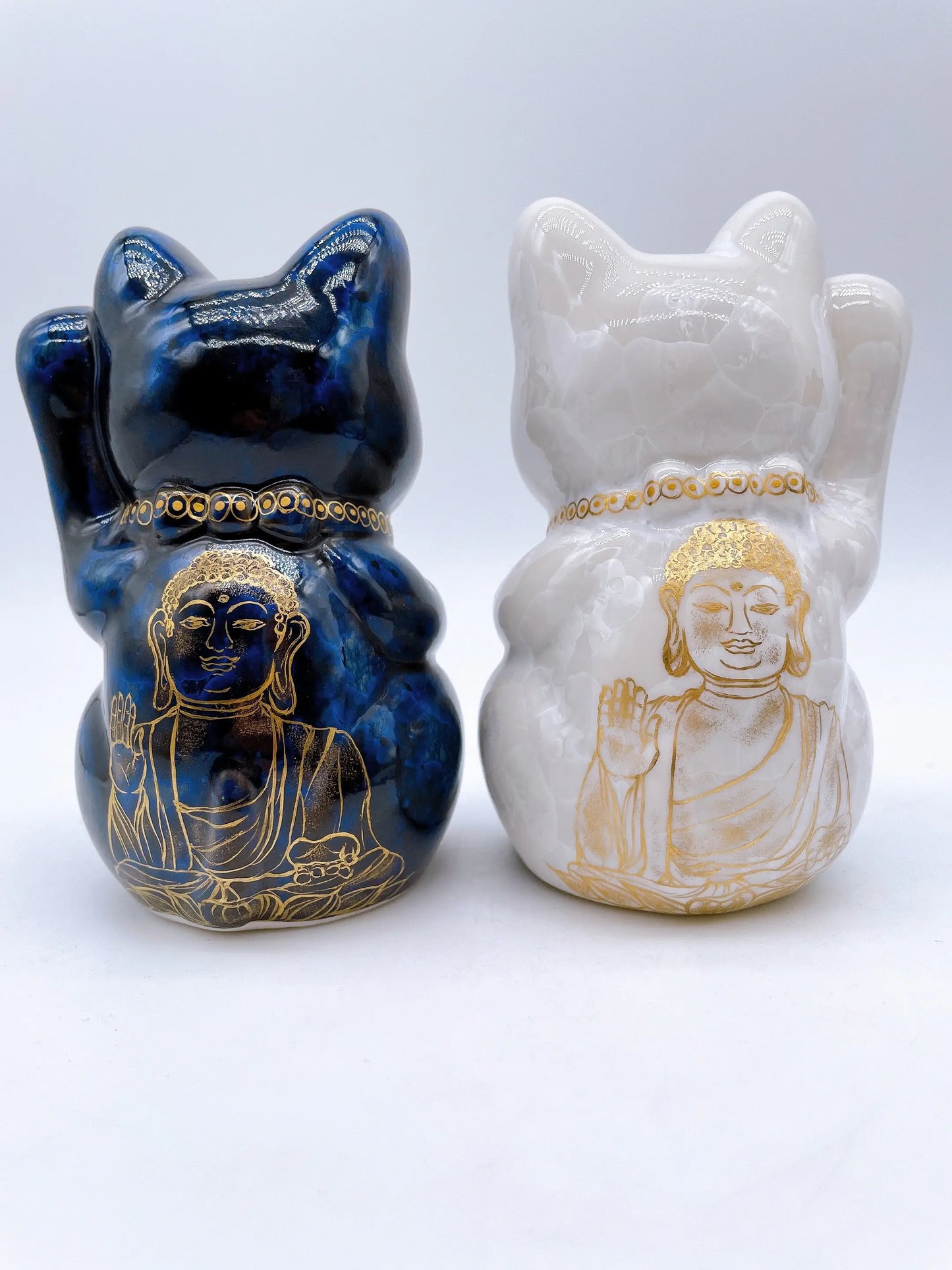 日本清水烧招财猫花结晶佛猫