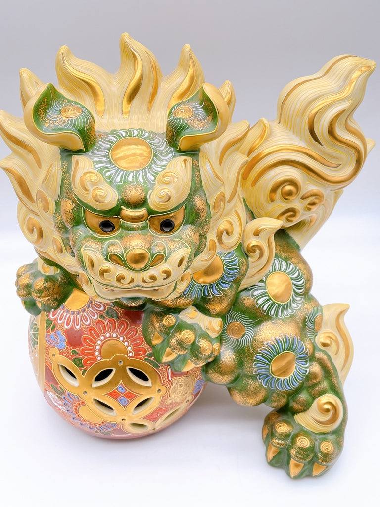 日本九谷燒劍獅子 10號  綠彩