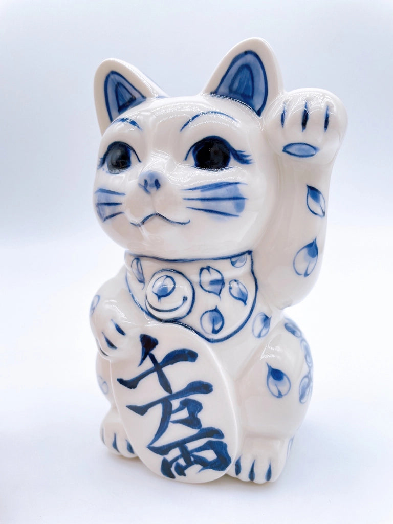 日本清水烧招财猫染付千万両左手