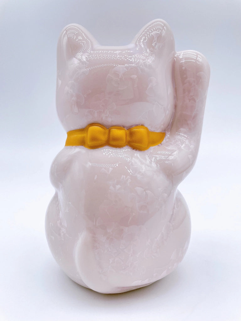 日本清水烧招财猫 花结晶 桃