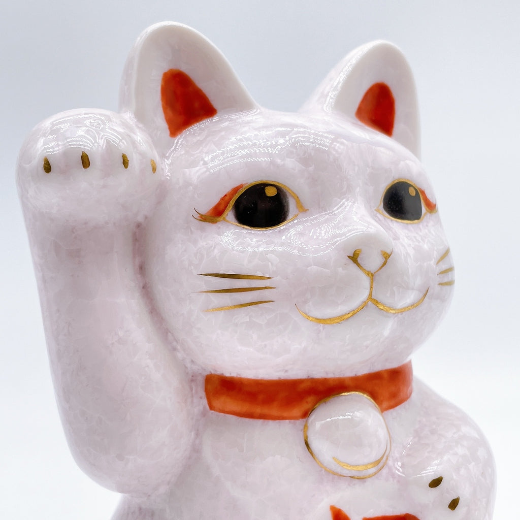 日本清水烧招财猫花结晶招福粉红白