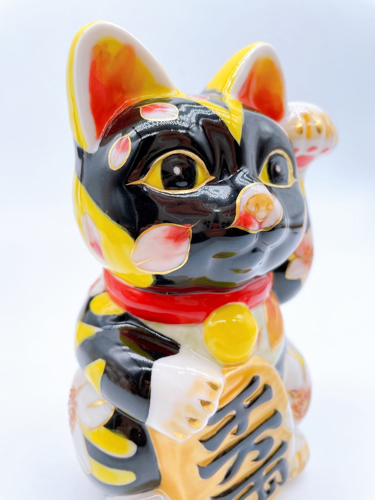 日本清水燒招財貓 黑地櫻