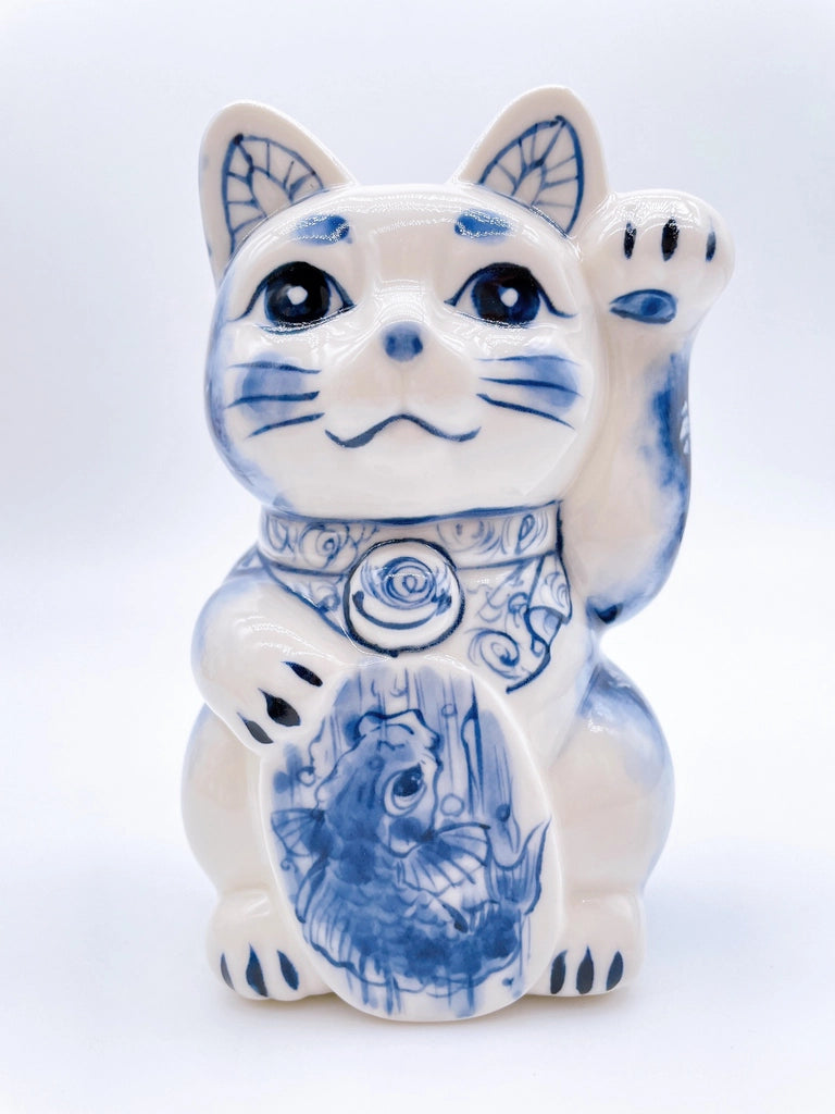 日本清水烧招财猫染付龙