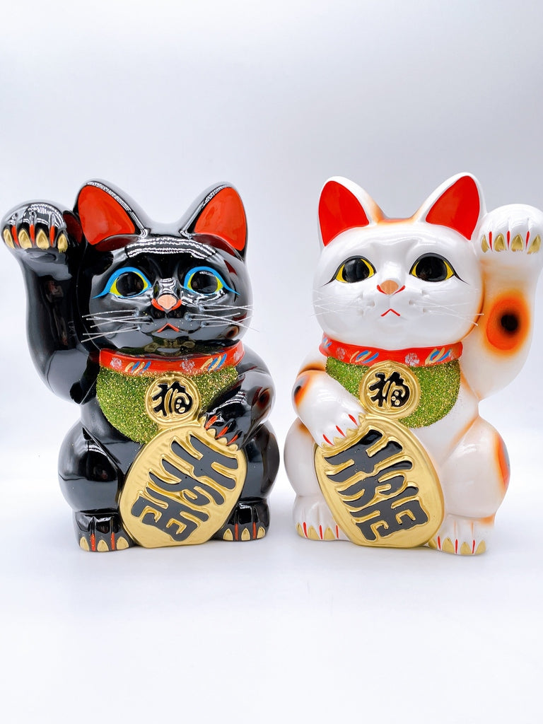 日本常滑小判黑招き猫 8号 左右