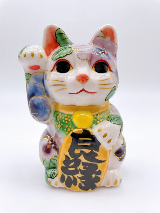 日本清水燒招財貓 三色堇