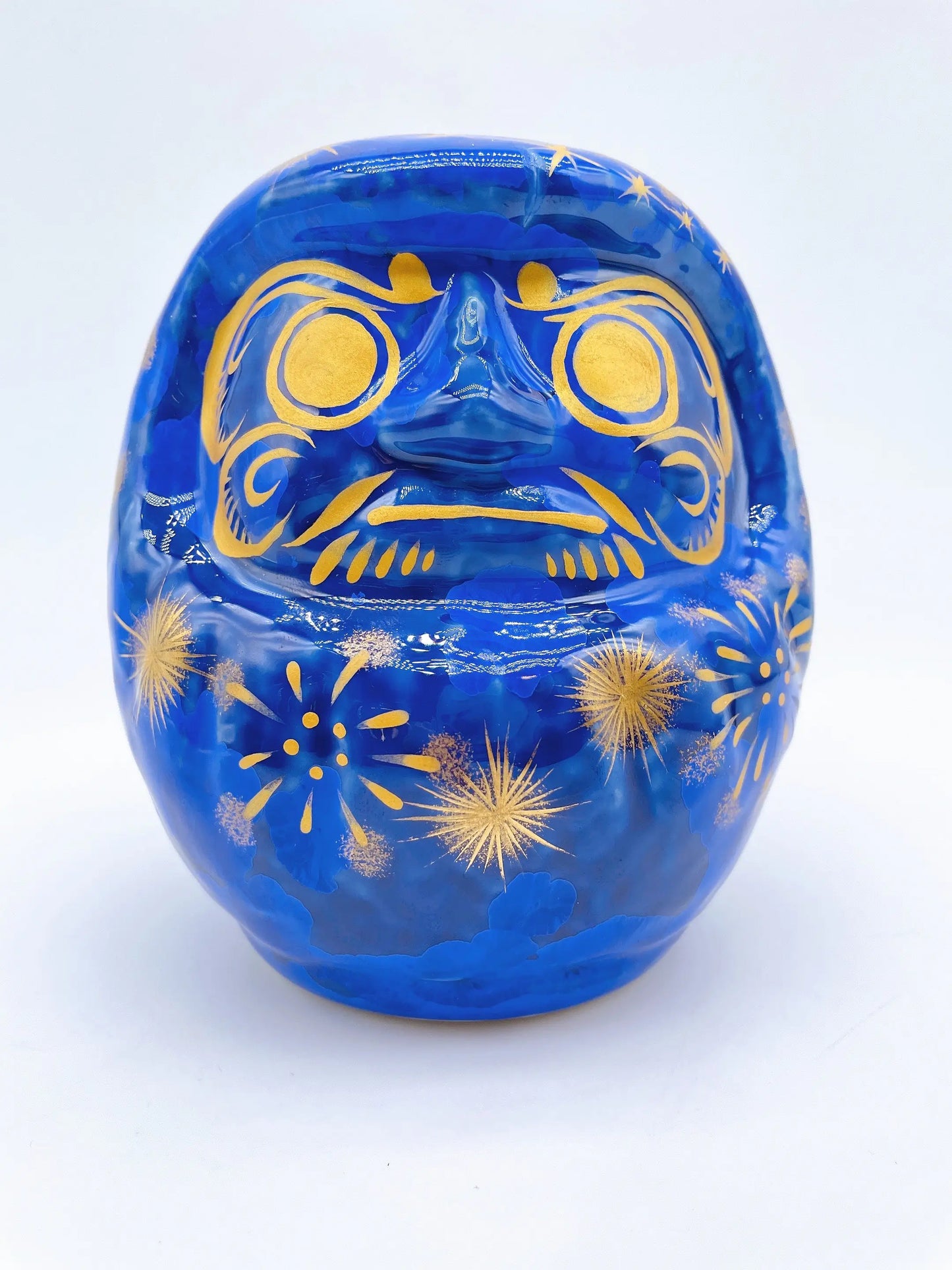 日本清水燒達摩 花結晶 璃璃X金彩 花火 中