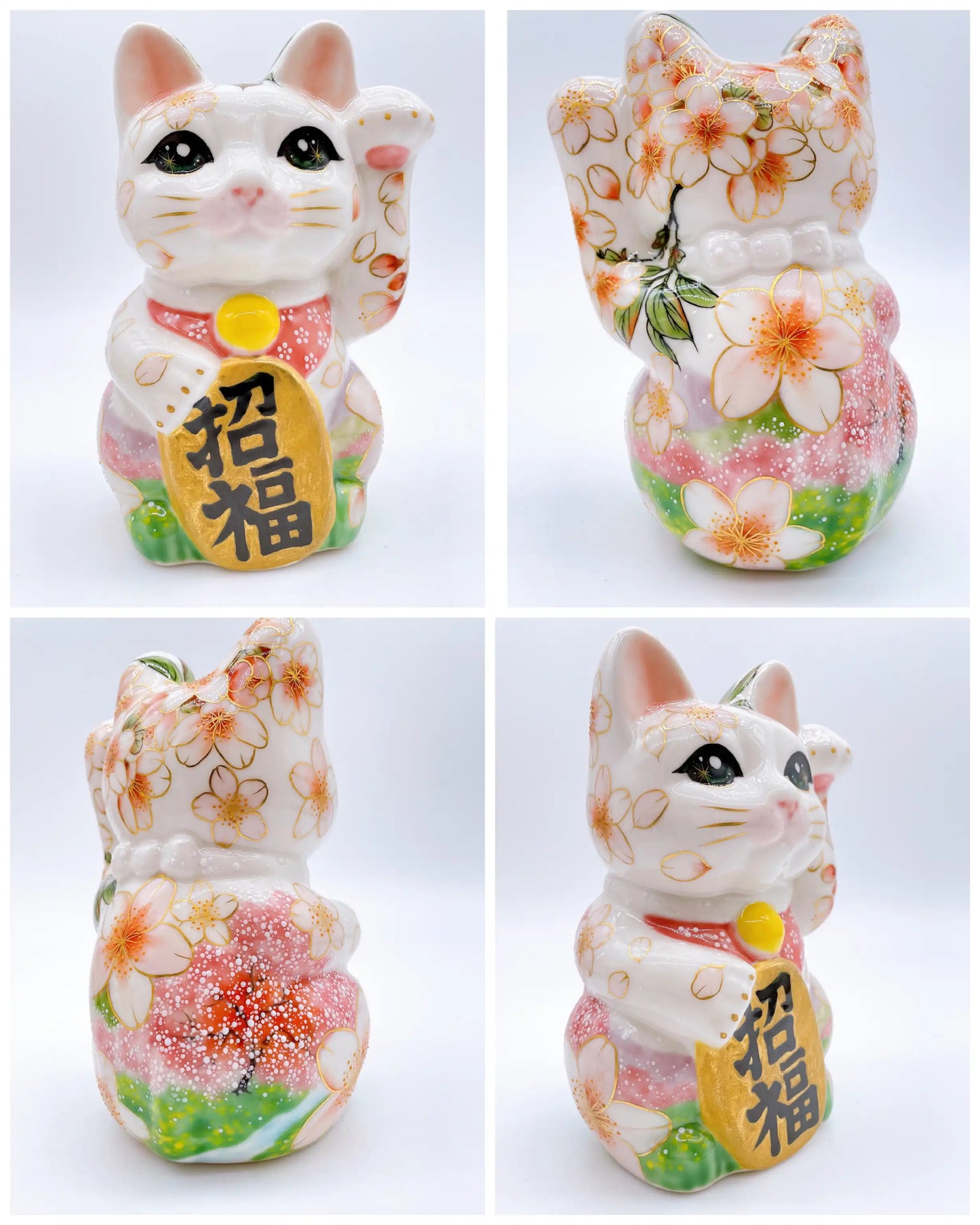 日本清水燒招財貓 色繪 春野 中號