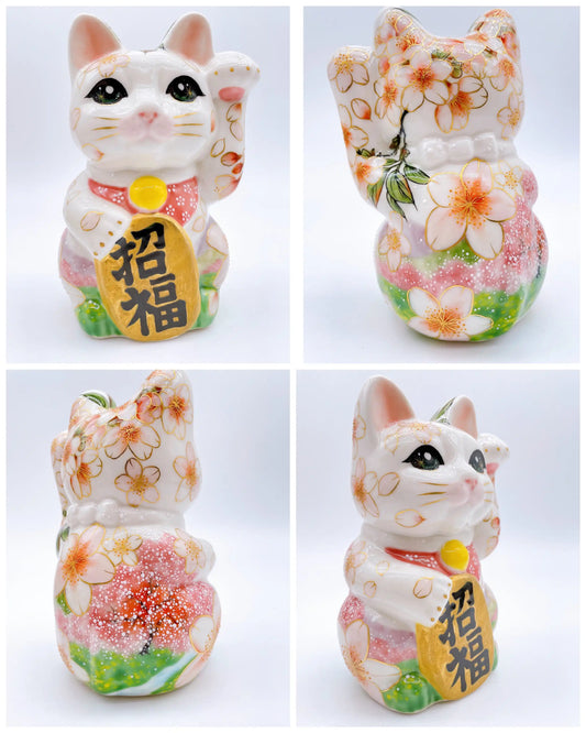 日本清水燒招財貓 色繪 春野 中號