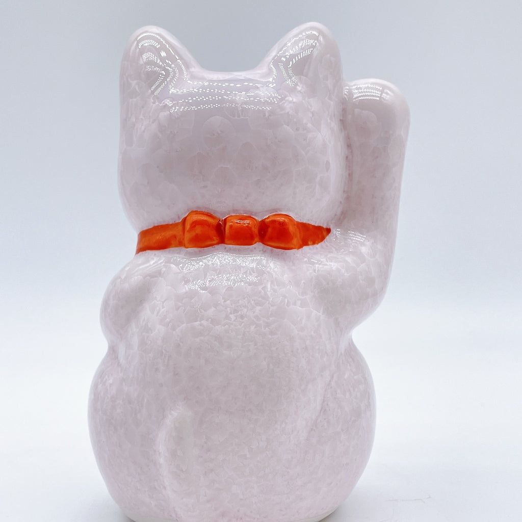 日本清水烧招财猫花结晶招福粉红白