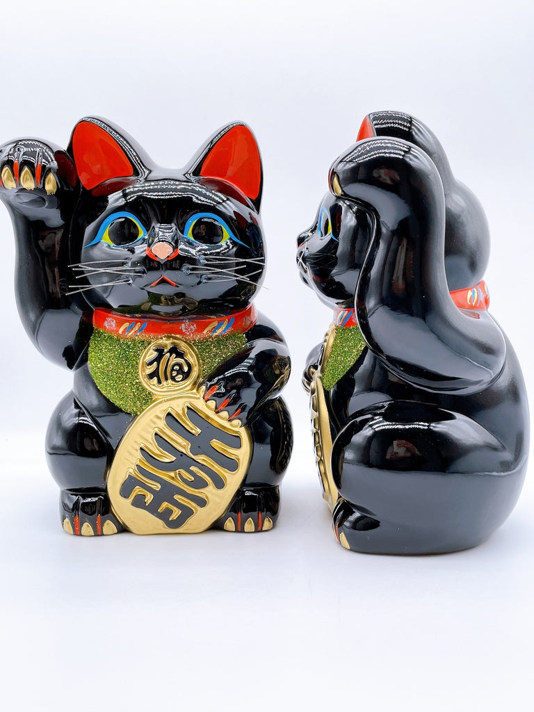 日本常滑小判黑招き猫 8号 左右