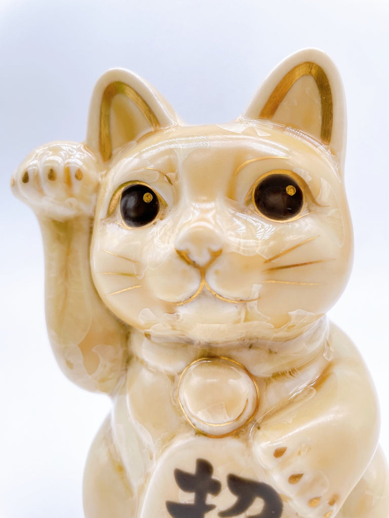 日本清水烧招财猫花结晶金花