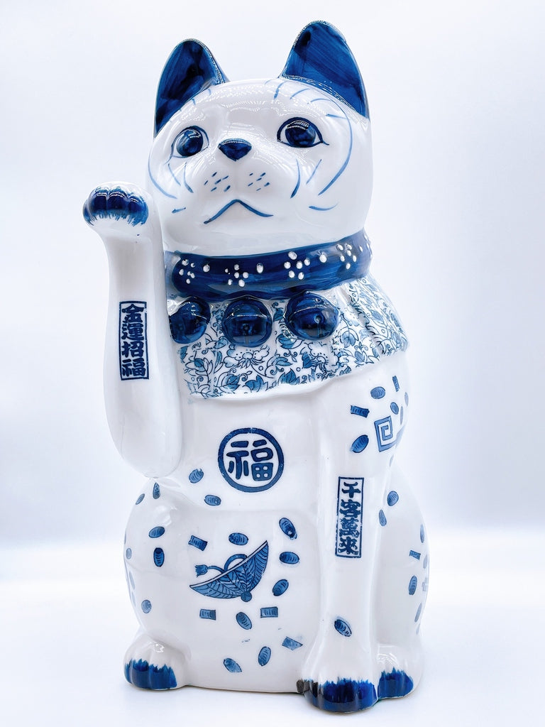 日本瀬戸焼染付招财猫大号