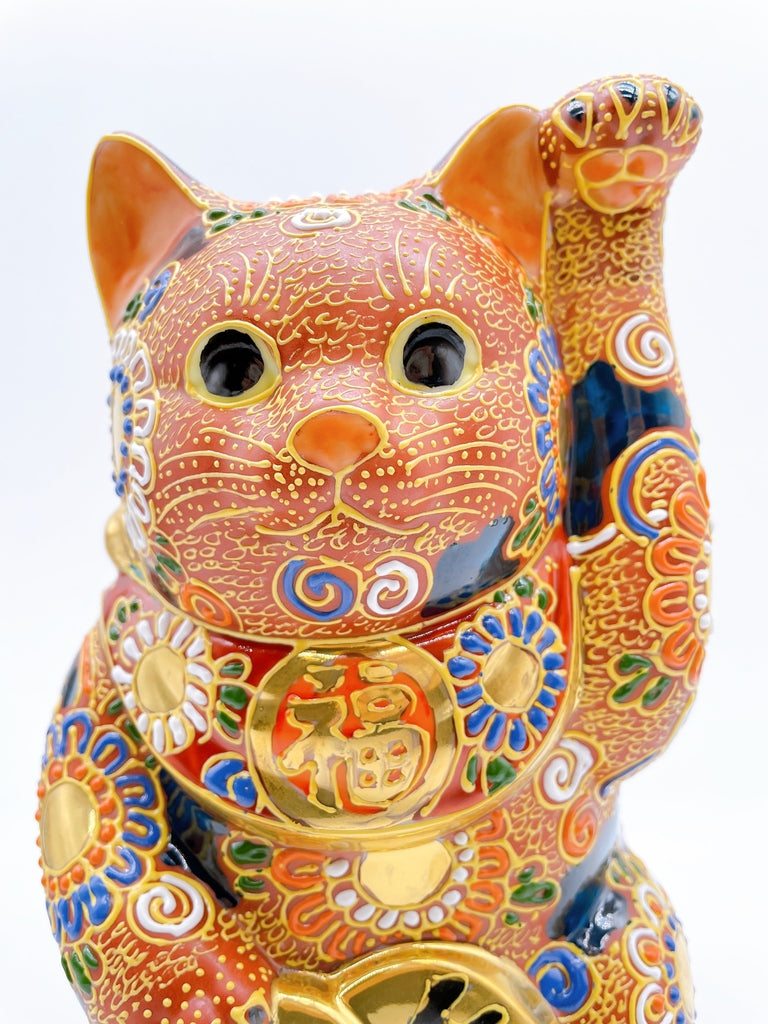 日本九谷烧招财猫金币赤盛