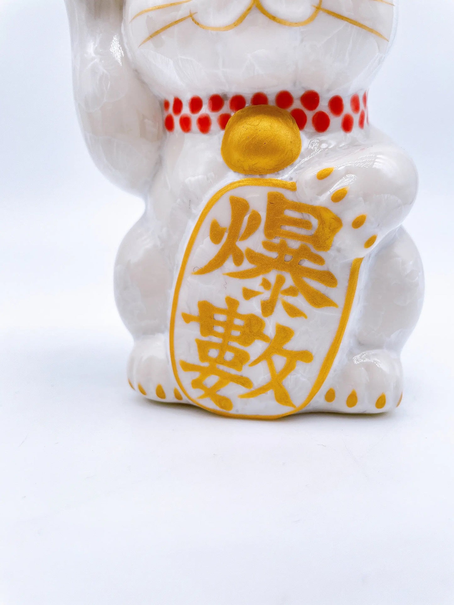 日本清水烧招财猫花结晶白爆数
