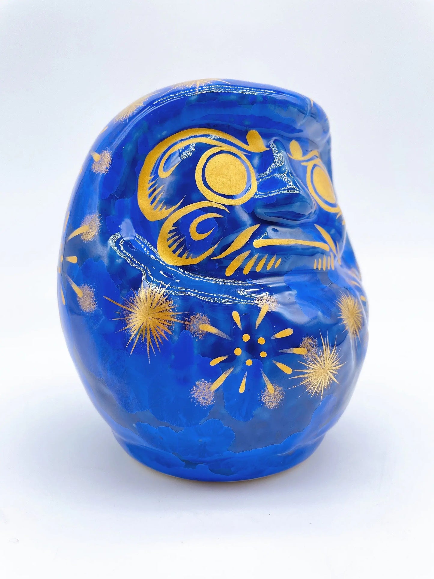日本清水燒達摩 花結晶 璃璃X金彩 花火 中