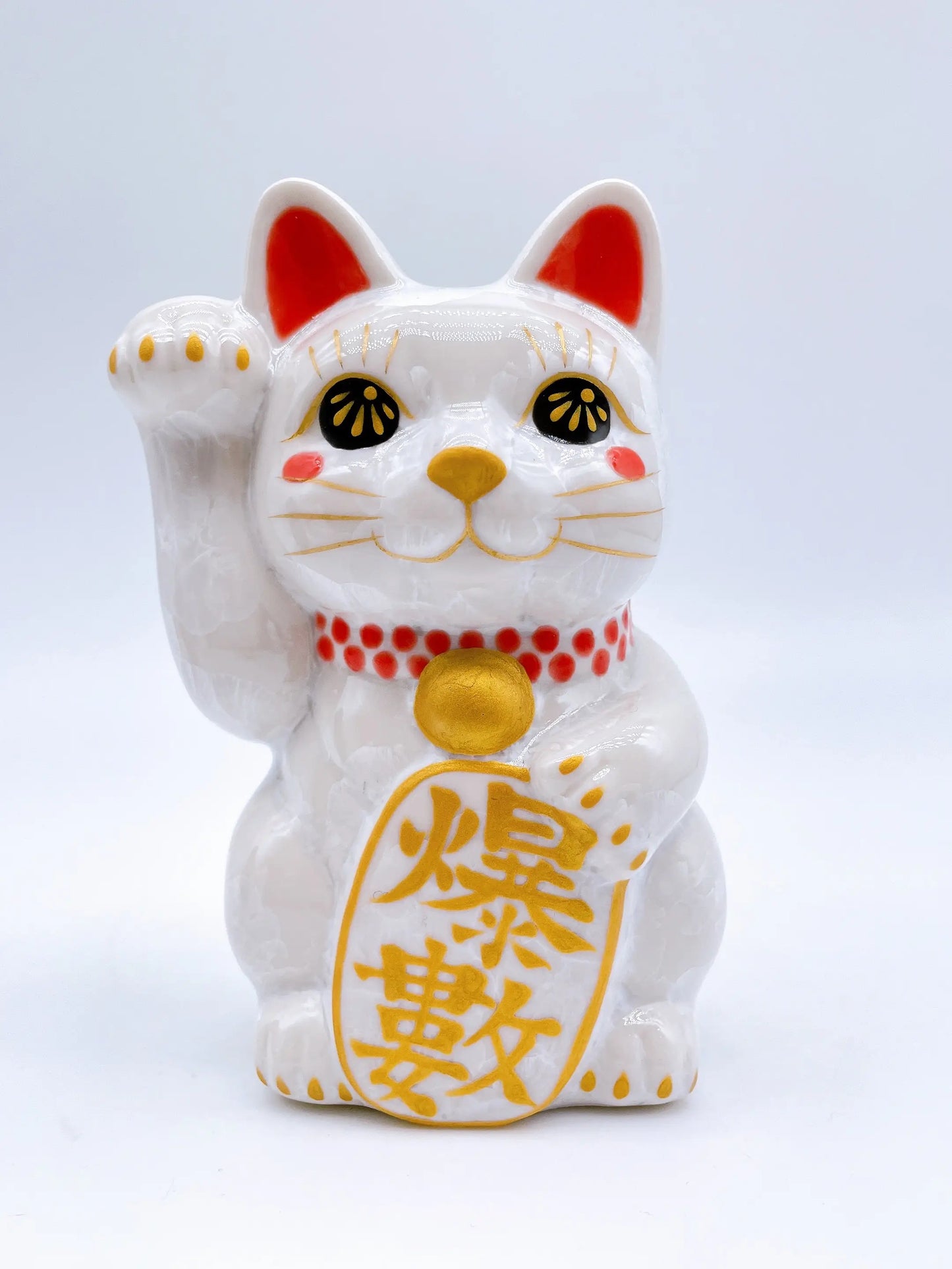 日本清水烧招财猫花结晶白爆数