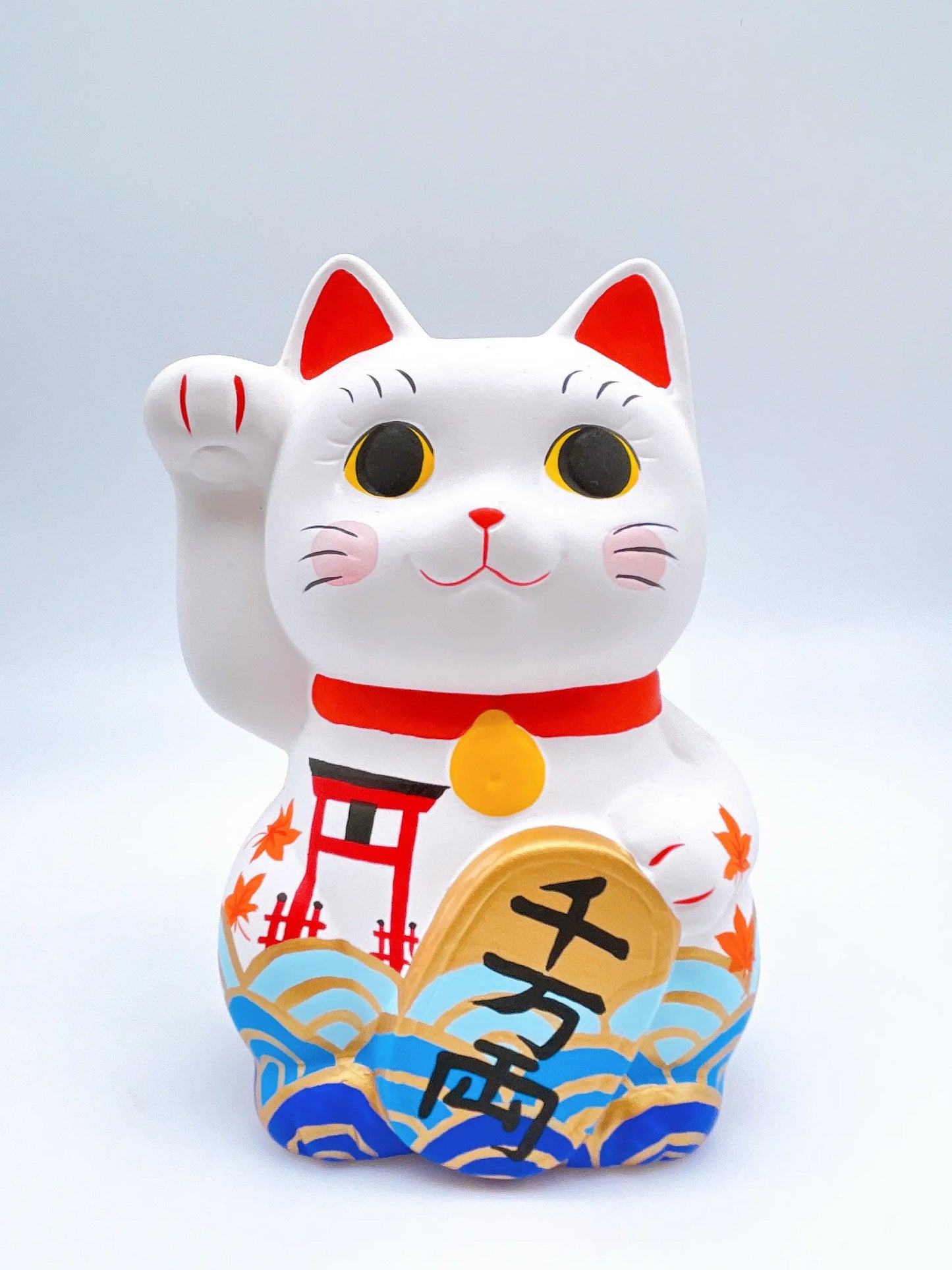 日本谷中堂招財貓 鳥居波浪紅葉