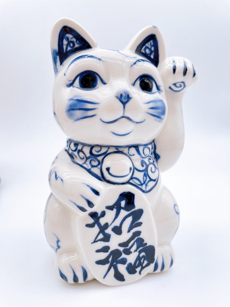 日本清水烧招财猫染付招福鸟