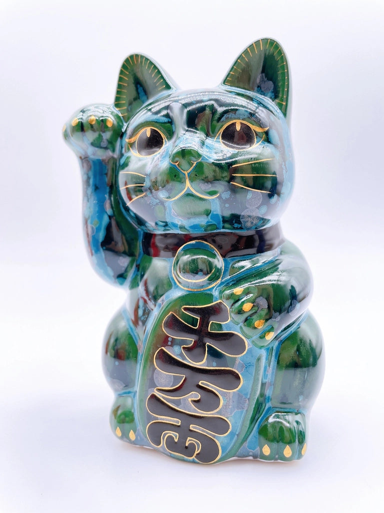 日本清水烧招财猫古色真绿