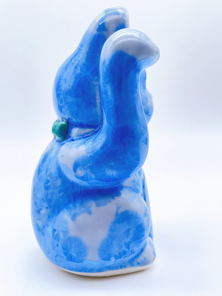 日本清水烧招财猫花结晶青