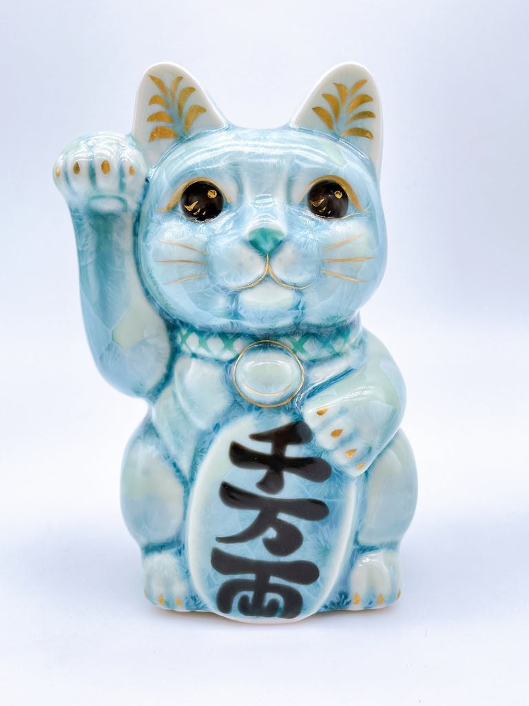 日本清水烧招财猫花结晶绿