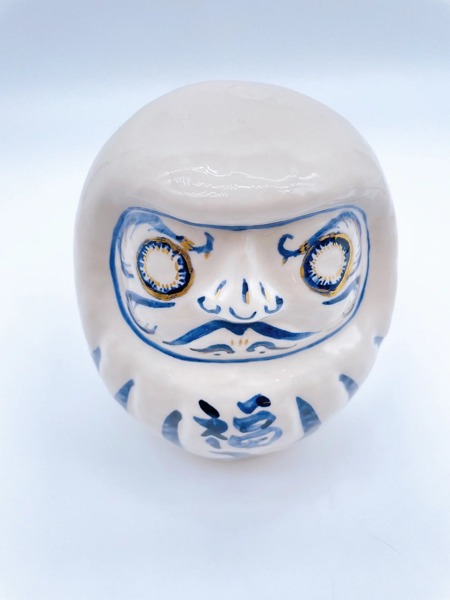 日本清水燒達摩 染付X金 中號